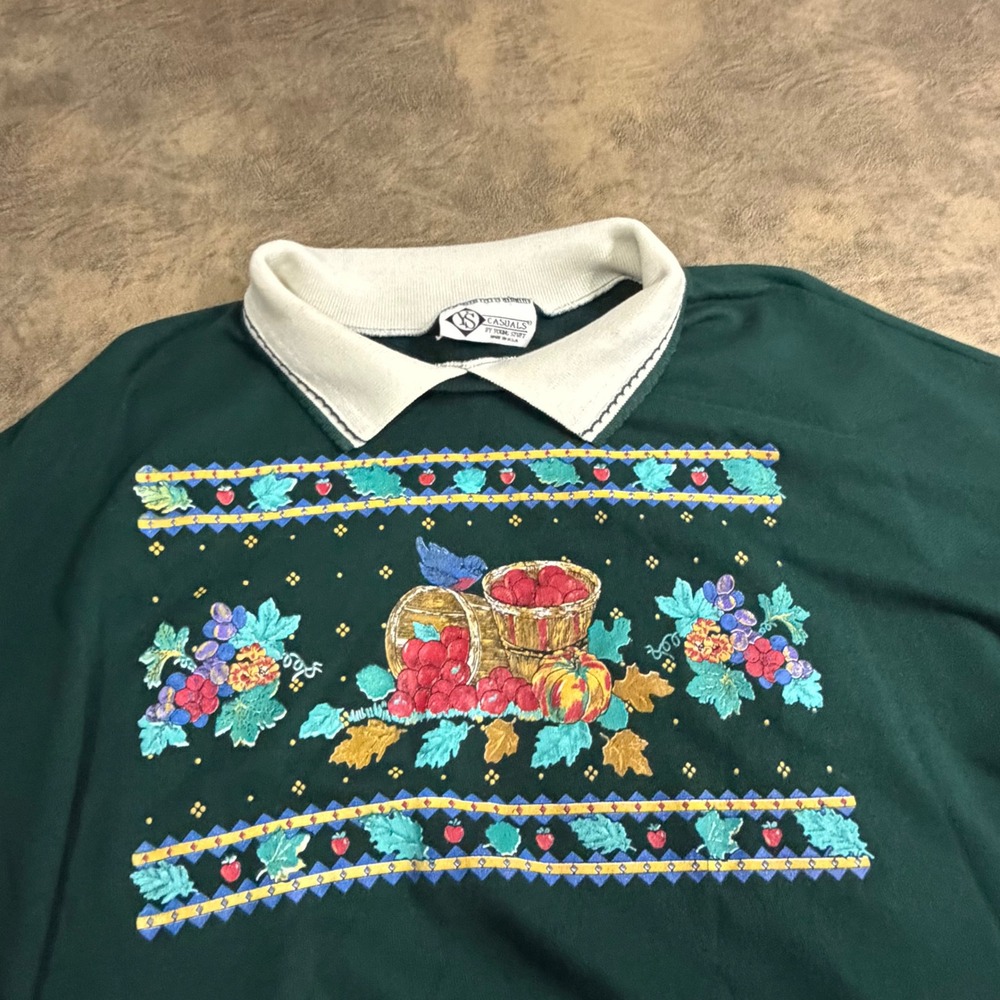 YS Casuals Sweatshirt Womens XL Green Pumpkin Graphic Made in USA Autumn Fall